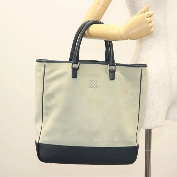 LOEWE Hand Bag Suede Leather Gray Silver Auth - Picture 14 of 16